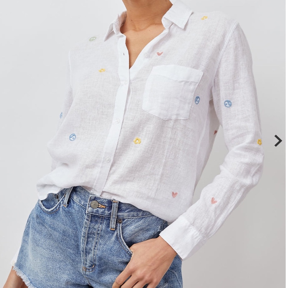 Rails "Charli Peace Love & Embroidery" White Button Down Size Small